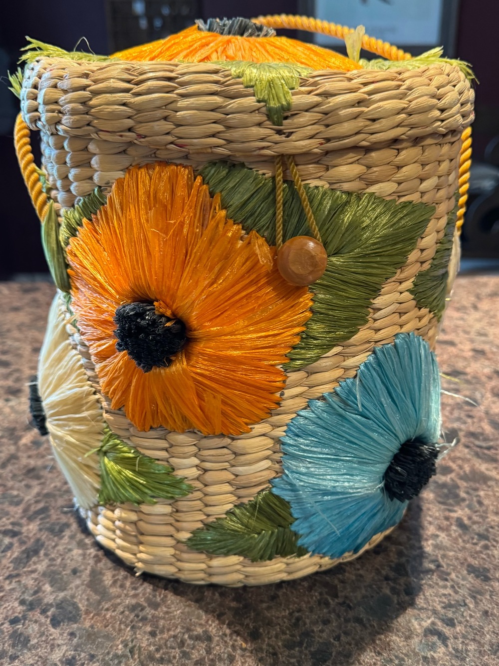 Vintage 1960s to 1970s Hawaiian Woven Straw Bucket Purse